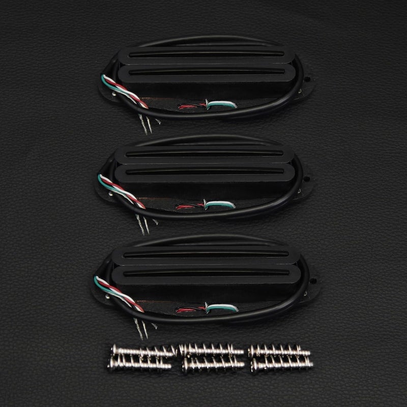FLEOR 3pcs Full Black Hot Dual Rail Humbucker Pickup Set Alnico 5 Single-Coil-Sized Humbucker N+M+B Pickups - Image 2